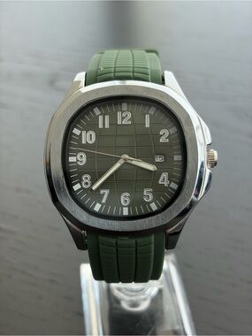 Aquanaut Style Green Sport Watch Luxury Inspired Rubber Strap